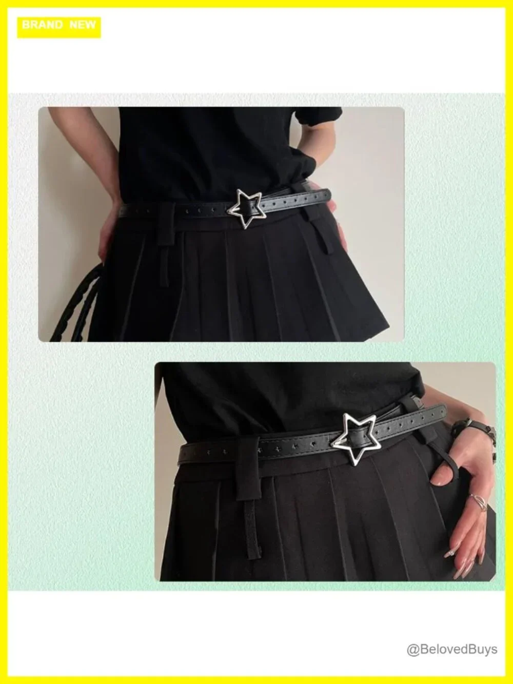 Retro Y2K Star Belt with Adjustable Faux Leather Waist Belt for Women